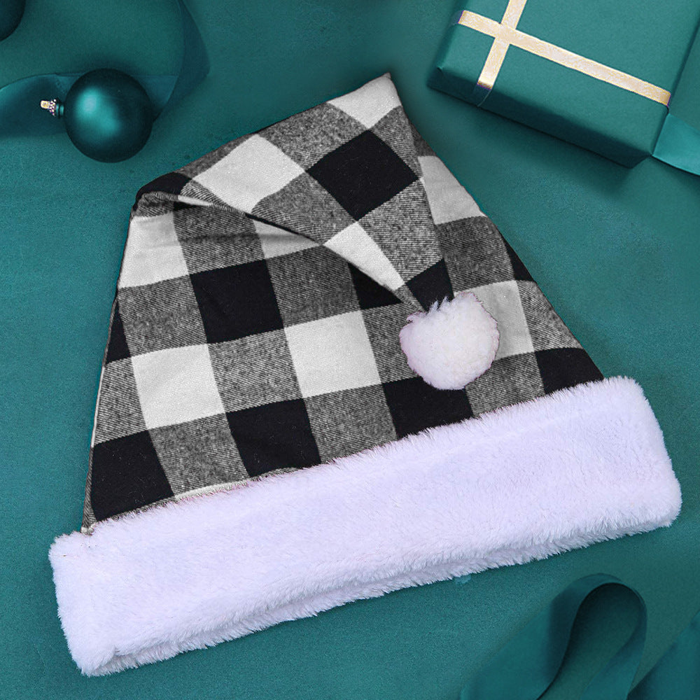 Wholesale Black Red Black and White Plaid Fabric Adult One-size-fits-all Fabric Christmas Hat